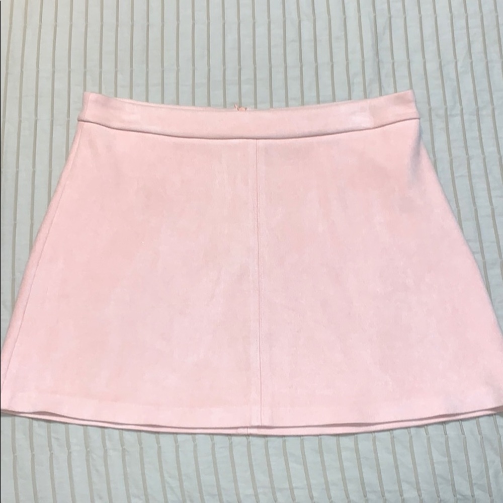 Millennial pink suede mini skirt